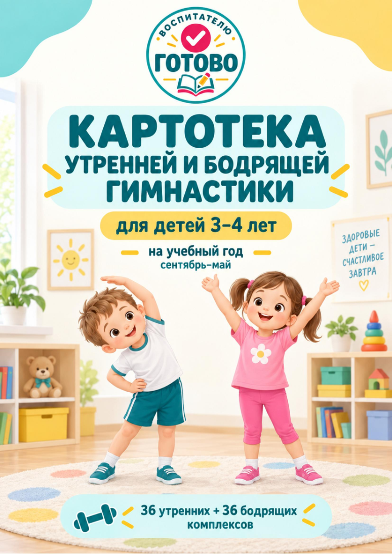 Обложка картотеки утренней и бодрящей гимнастики 3–4 года